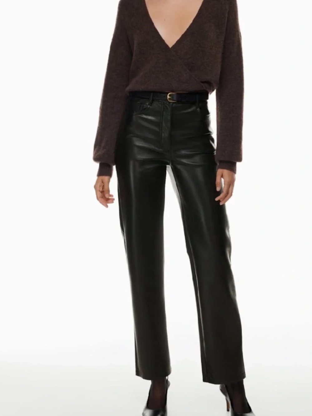 Aritzia Wilfred Black Faux Leather High-Rise Straight Pant Sz 2